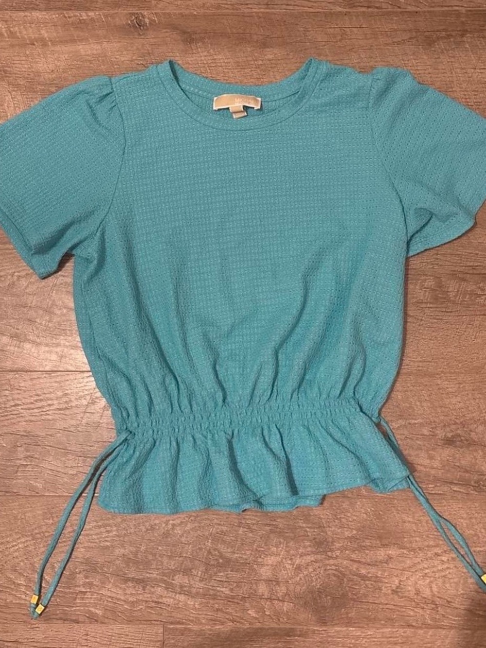 Michael Kors Teal Short Sleeve Drawstring Waist Crop Top